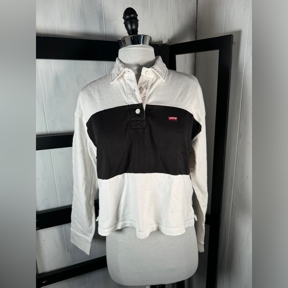 Levi’s Boxy White Crop Polo W/ Black Colorblock, Size, XS, Very Cute, RARE, MINT - Picture 1 of 9